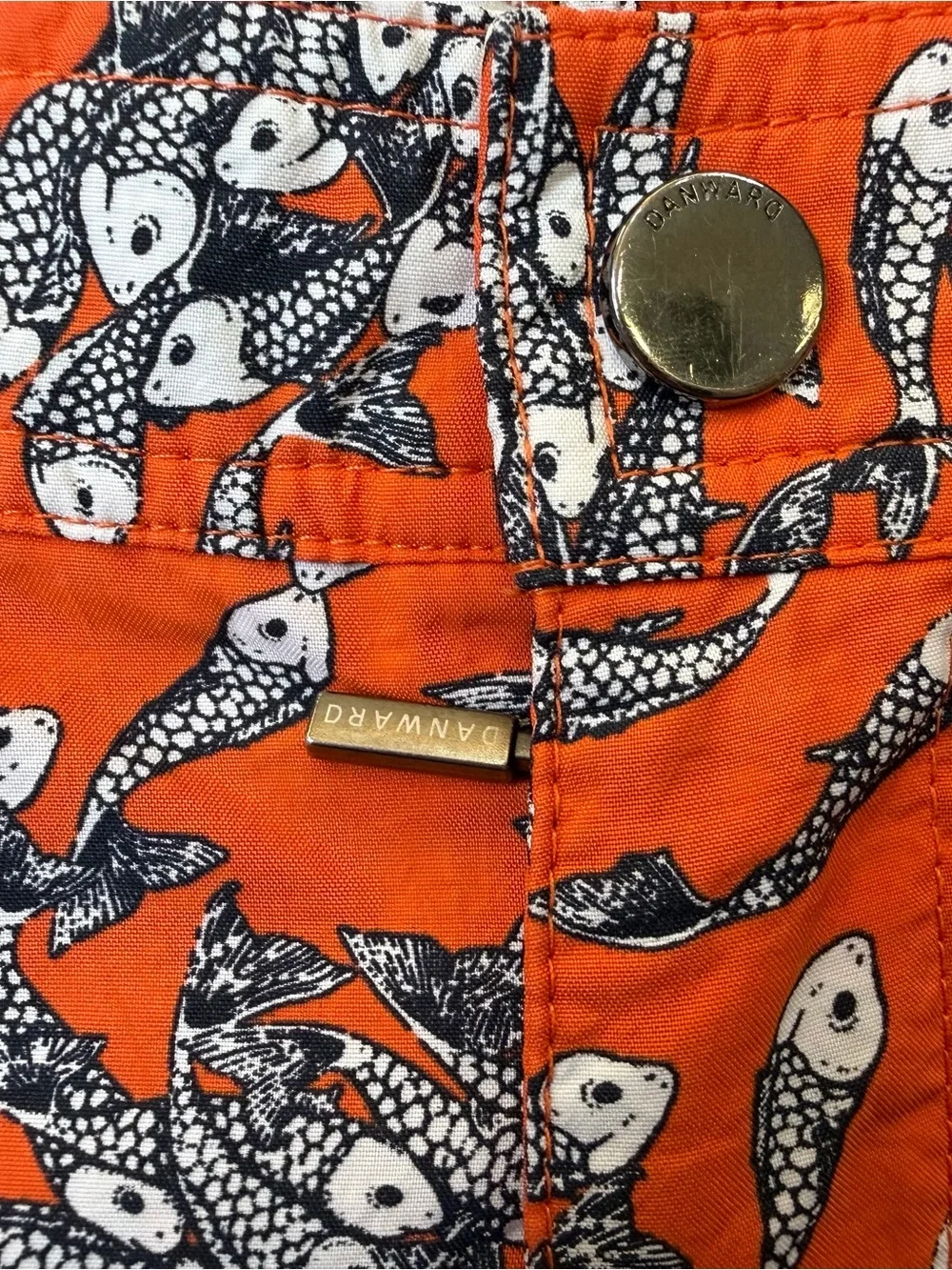Danward Men’s Swim Trunks M Orange Fish Print Made in Italy Designer Swim Shorts
